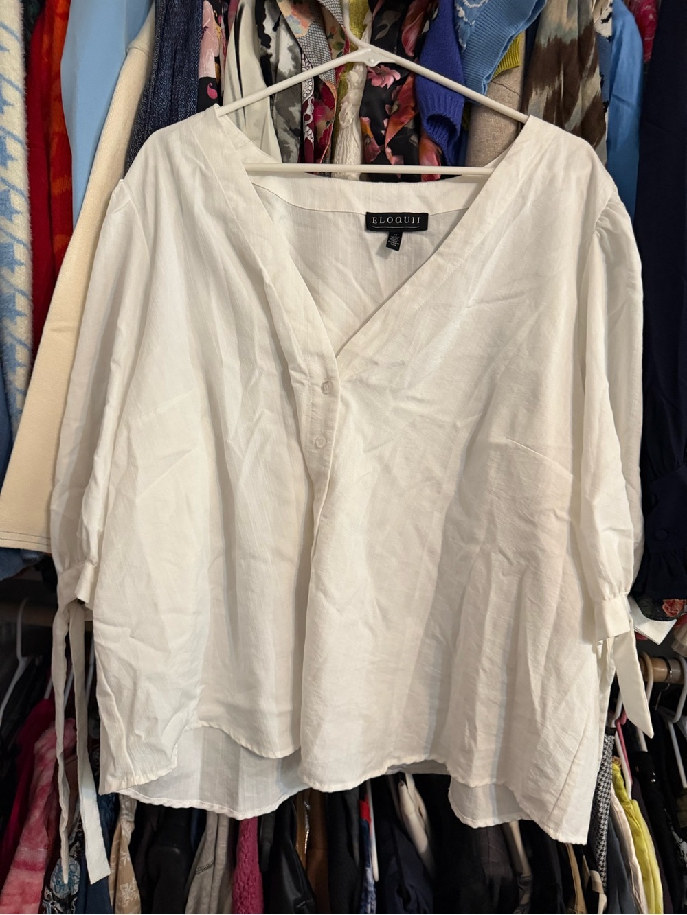 Eloquii White V-Neck Tie-Slee Peasant Blouse 22